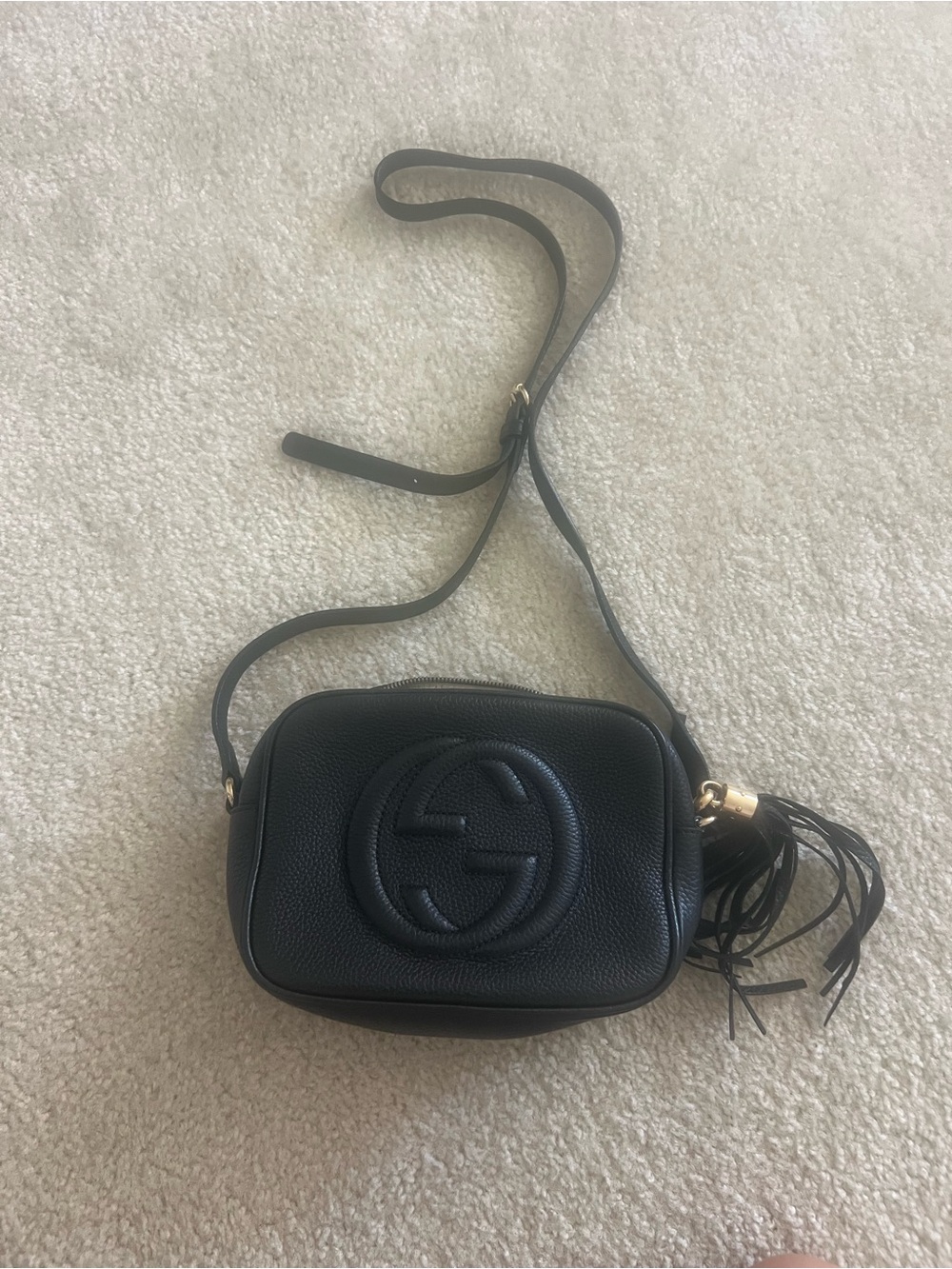 Gucci Black Pebbled Leather Crossbody with Gold Tassel - Picture 2 of 7
